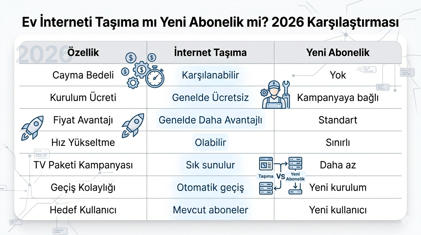 Ev İnterneti Taşıma mı Yeni Abonelik mi? 2026 Karşılaştırması: Cayma Bedeli, Kampanyalar ve Fiyat Avantajları
