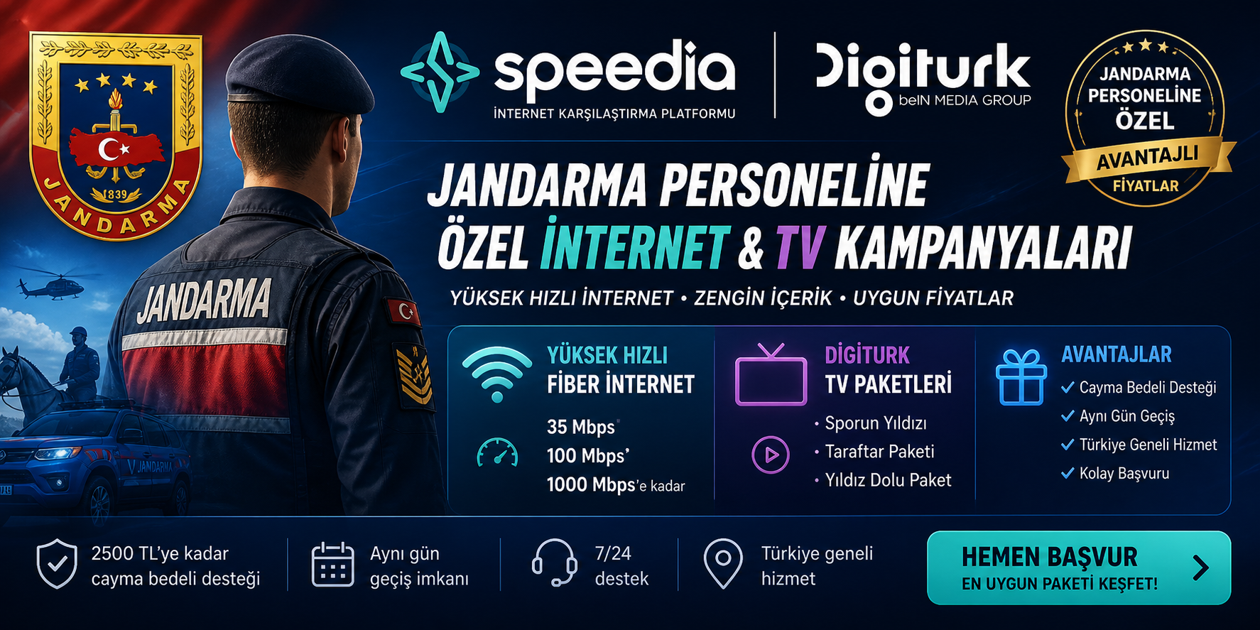 Jandarma Personeline Özel İnternet ve TV Kampanyaları 2026 | En Uygun Fiber & Digiturk Paketleri